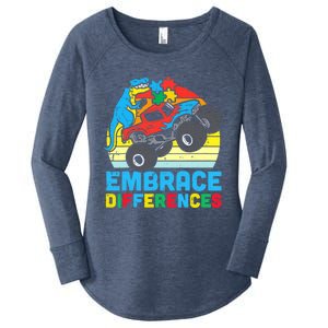 Trex Monster Truck Embrace Differences Autism Awareness Boys Women's Perfect Tri Tunic Long Sleeve Shirt