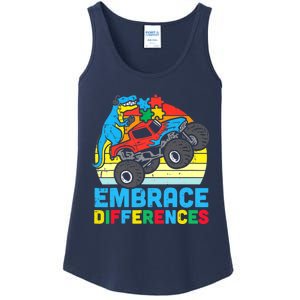 Trex Monster Truck Embrace Differences Autism Awareness Boys Ladies Essential Tank