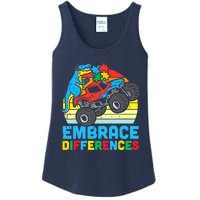 Trex Monster Truck Embrace Differences Autism Awareness Boys Ladies Essential Tank