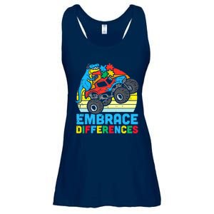 Trex Monster Truck Embrace Differences Autism Awareness Boys Ladies Essential Flowy Tank