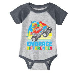 Trex Monster Truck Embrace Differences Autism Awareness Boys Infant Baby Jersey Bodysuit