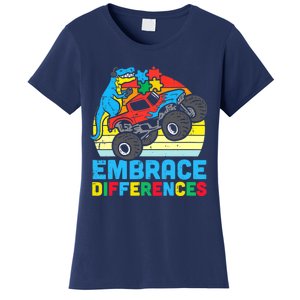 Trex Monster Truck Embrace Differences Autism Awareness Boys Women's T-Shirt