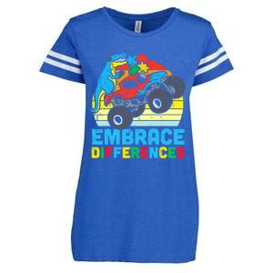 Trex Monster Truck Embrace Differences Autism Awareness Boys Enza Ladies Jersey Football T-Shirt