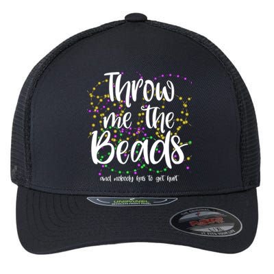 Throw Me The Beads And Nobody Has To Get Hurt Funny Mardi Gras Flexfit Unipanel Trucker Cap