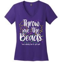 Throw Me The Beads And Nobody Has To Get Hurt Funny Mardi Gras Women's V-Neck T-Shirt