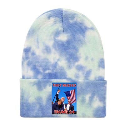 They Missed Trump 2024 Patriotic Political Maga Tie Dye 12in Knit Beanie