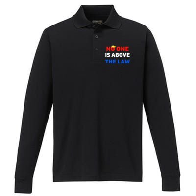 Trump Mugshot  Trump 2024 PrisonNo One Is Above The Law Performance Long Sleeve Polo