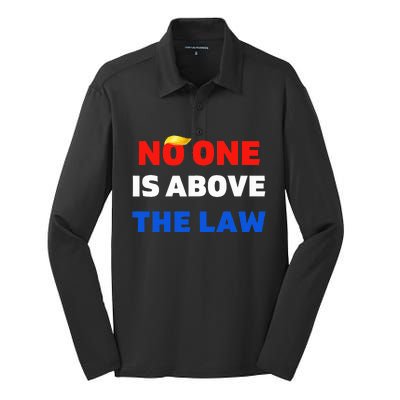 Trump Mugshot  Trump 2024 PrisonNo One Is Above The Law Silk Touch Performance Long Sleeve Polo