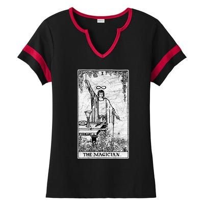 The Magician Tarot Card Major Arcana Fortune Telling Occult Ladies Halftime Notch Neck Tee