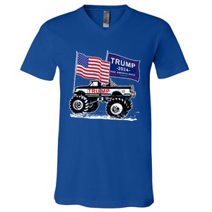 Trump Monster Truck Rally Trump Flag Trump 2024 Gift V-Neck T-Shirt