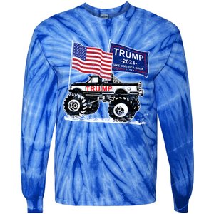 Trump Monster Truck Rally Trump Flag Trump 2024 Gift Tie-Dye Long Sleeve Shirt