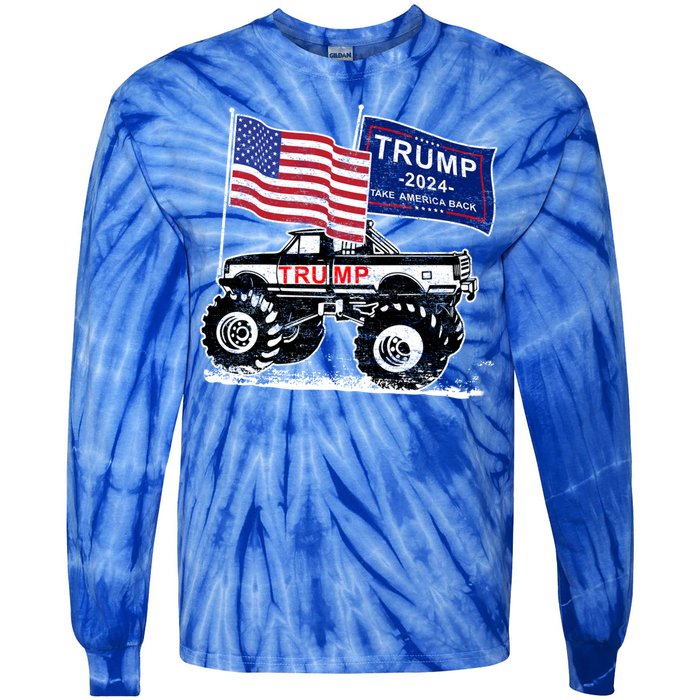 Trump Monster Truck Rally Trump Flag Trump 2024 Gift Tie-Dye Long Sleeve Shirt