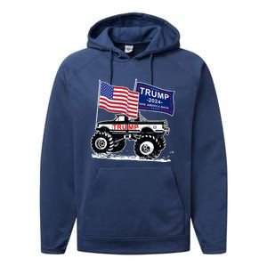 Trump Monster Truck Rally Trump Flag Trump 2024 Gift Performance Fleece Hoodie