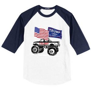 Trump Monster Truck Rally Trump Flag Trump 2024 Gift Baseball Sleeve Shirt