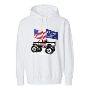 Trump Monster Truck Rally Trump Flag Trump 2024 Gift Garment-Dyed Fleece Hoodie