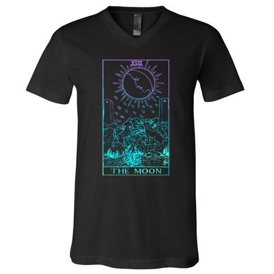 The Moon Tarot Card Rider Waite Witchy V-Neck T-Shirt