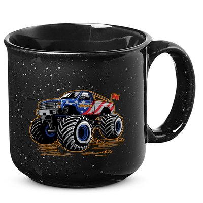 Trumpinator Monster Truck Show Trump USA Flag 15oz Campfire Ceramic Mug