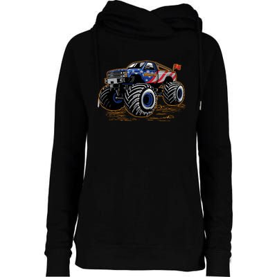 Trumpinator Monster Truck Show Trump USA Flag Womens Funnel Neck Pullover Hood