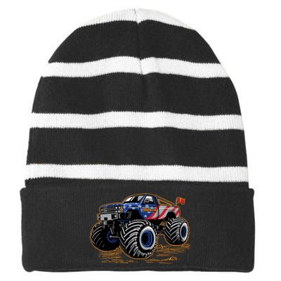 Trumpinator Monster Truck Show Trump USA Flag Striped Beanie with Solid Band