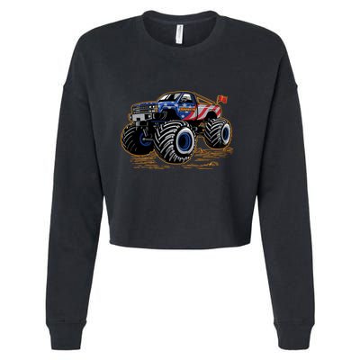Trumpinator Monster Truck Show Trump USA Flag Cropped Pullover Crew