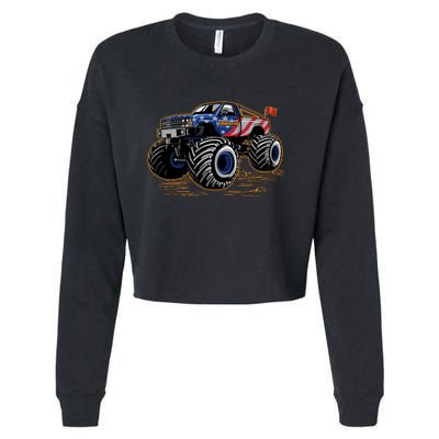 Trumpinator Monster Truck Show Trump USA Flag Cropped Pullover Crew