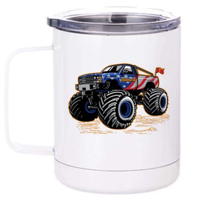 Trumpinator Monster Truck Show Trump USA Flag 12 oz Stainless Steel Tumbler Cup