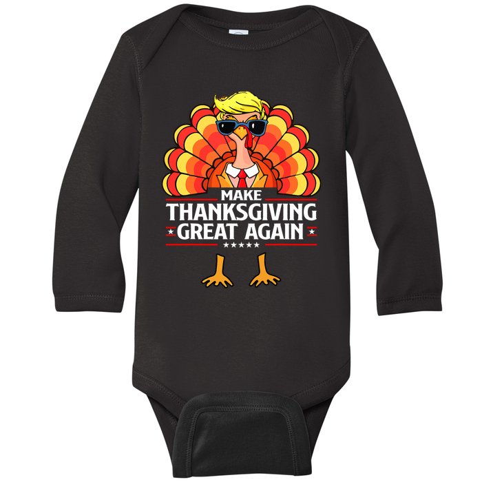 Trump Make Thanksgiving Great Again Funny Turkey Day 2024 Baby Long Sleeve Bodysuit