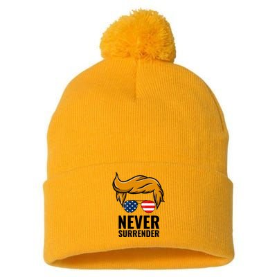 Trump never surrender 2024 Mugshot Pom Pom 12in Knit Beanie