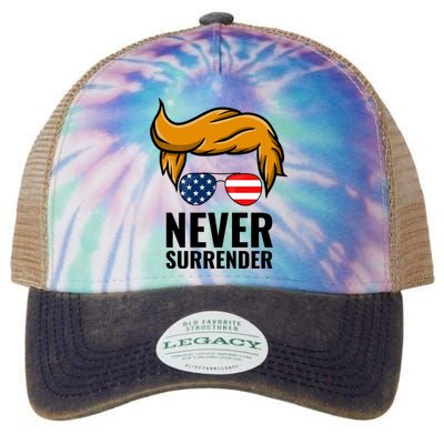 Trump never surrender 2024 Mugshot Legacy Tie Dye Trucker Hat