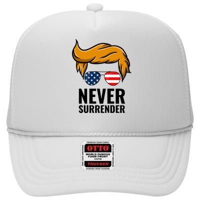 Trump never surrender 2024 Mugshot High Crown Mesh Back Trucker Hat