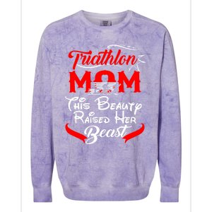 Triathlon Mom This Beauty Raised Her Beast Gift For Mom Gift Colorblast Crewneck Sweatshirt