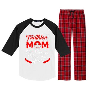 Triathlon Mom This Beauty Raised Her Beast Gift For Mom Gift Raglan Sleeve Pajama Set