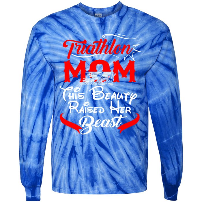 Triathlon Mom This Beauty Raised Her Beast Gift For Mom Gift Tie-Dye Long Sleeve Shirt