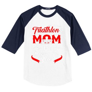 Triathlon Mom This Beauty Raised Her Beast Gift For Mom Gift Baseball Sleeve Shirt