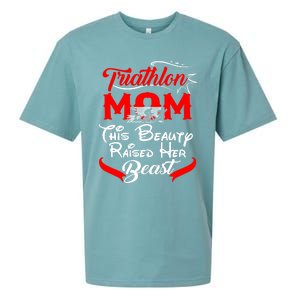 Triathlon Mom This Beauty Raised Her Beast Gift For Mom Gift Sueded Cloud Jersey T-Shirt