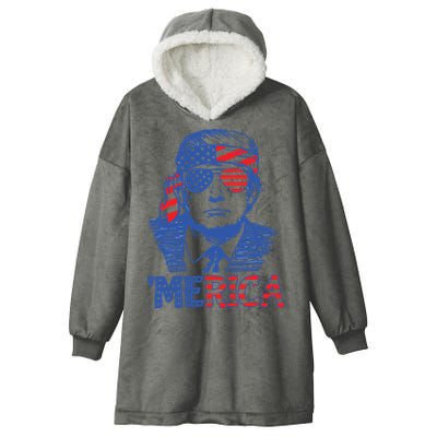 Trump Merica Trump Funny 4th Of July Hooded Wearable Blanket