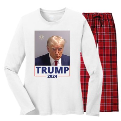 Trump Mugshot Trump 2024 Women's Long Sleeve Flannel Pajama Set 