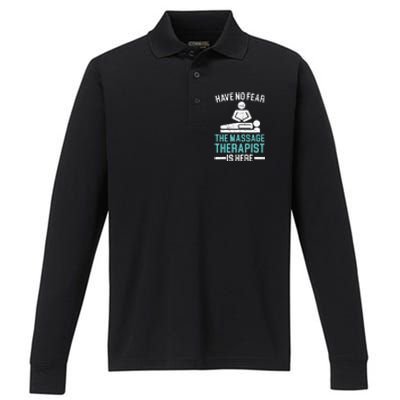 The Massage Therapist Is Here Spa Masseur Masseuse Performance Long Sleeve Polo