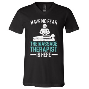 The Massage Therapist Is Here Spa Masseur Masseuse V-Neck T-Shirt