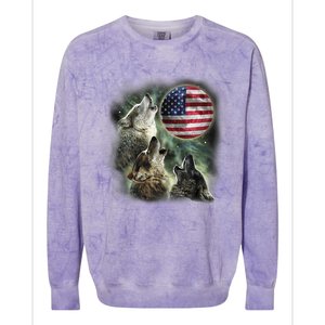 The Mountain Three Wolfs American Flag Moons Colorblast Crewneck Sweatshirt