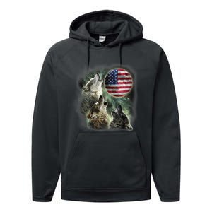 The Mountain Three Wolfs American Flag Moons Performance Fleece Hoodie