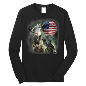 The Mountain Three Wolfs American Flag Moons Long Sleeve Shirt