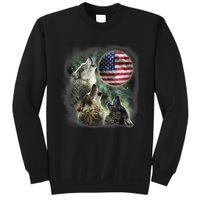 The Mountain Three Wolfs American Flag Moons Sweatshirt