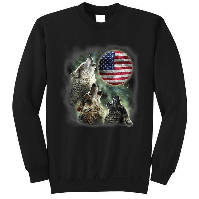 The Mountain Three Wolfs American Flag Moons Sweatshirt