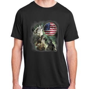 The Mountain Three Wolfs American Flag Moons Adult ChromaSoft Performance T-Shirt