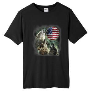 The Mountain Three Wolfs American Flag Moons Tall Fusion ChromaSoft Performance T-Shirt