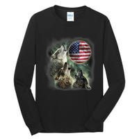 The Mountain Three Wolfs American Flag Moons Tall Long Sleeve T-Shirt