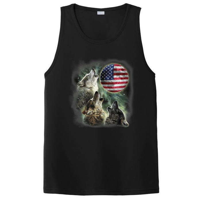 The Mountain Three Wolfs American Flag Moons PosiCharge Competitor Tank