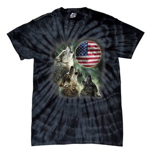 The Mountain Three Wolfs American Flag Moons Tie-Dye T-Shirt