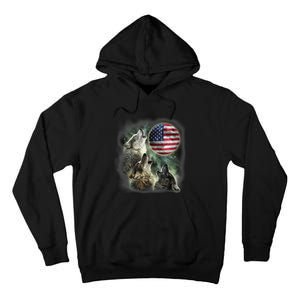 The Mountain Three Wolfs American Flag Moons Tall Hoodie